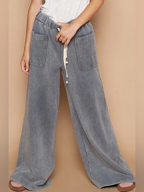 New POL Wide-Leg Sweatpants ~ Mineral Wash Blue Gray
